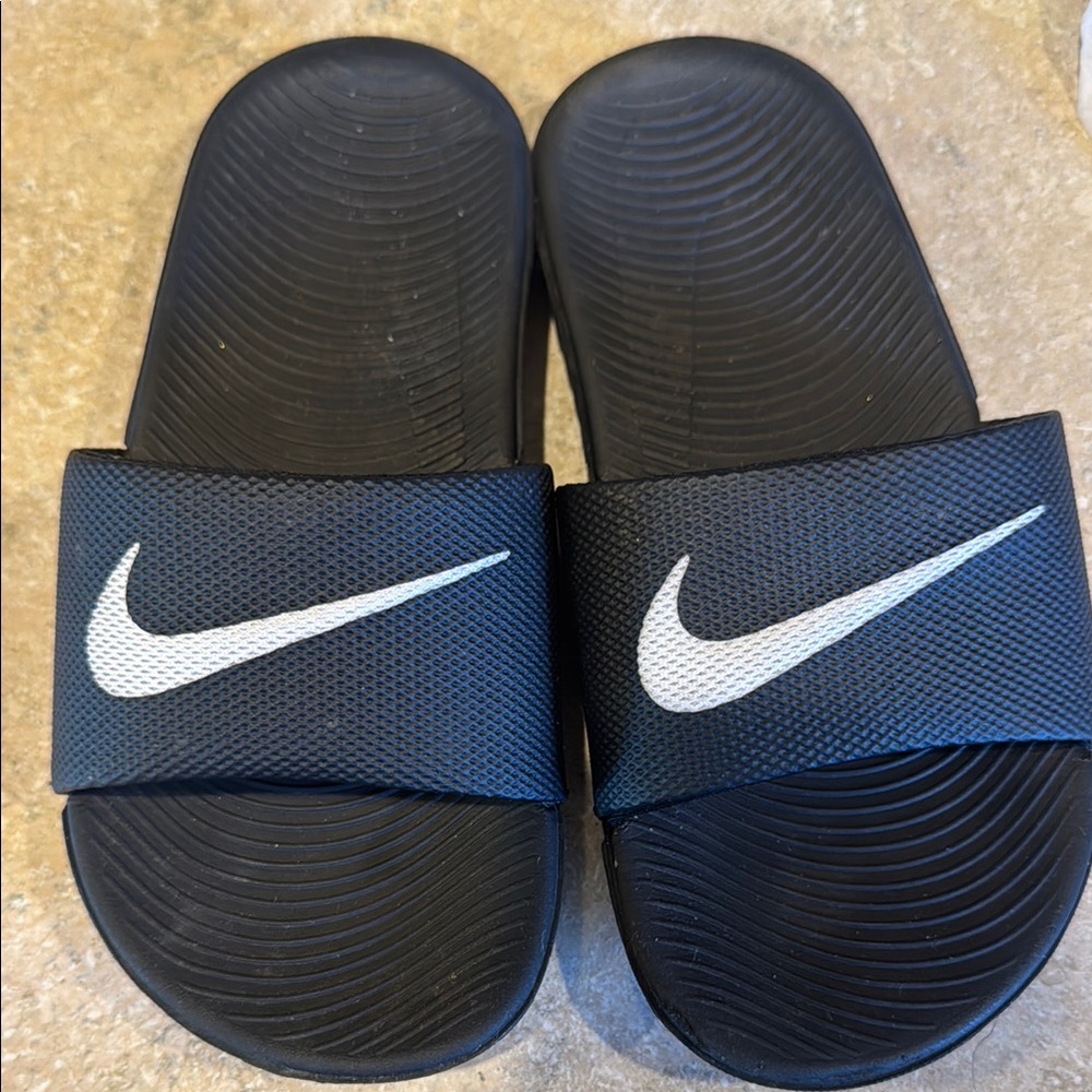 Little Boys size 12 Nike Black Slides with White Logo